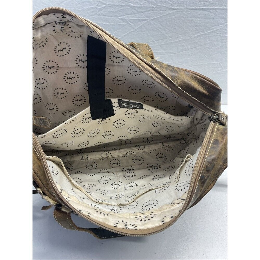 Myra Bag Serenity Leather leopard print Cowhide Laptop Bag 10"x14" - Picture 3 of 9